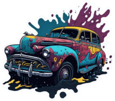 Splash Art Vintage Car Sticker with png