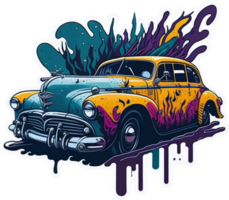 Splash Art Illustration of Vintage Car Sticker with png
