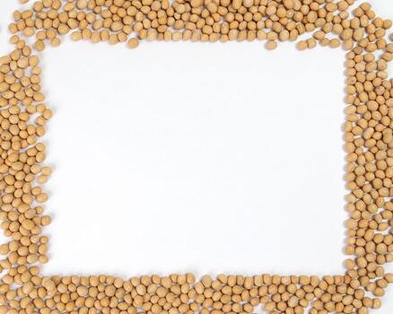 Soyabeans soya beans border frame copy text space white background photo