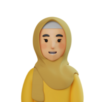 3d avatar amarillo musulmán niña ilustración png