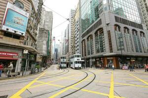 HONG KONG- FEBRUARY 18, 2018-Western Market Terminus is one of the termini in Hong Kong Tramways. One of the starting point for TramOramic Tour on a 1920s-style open top tram. photo