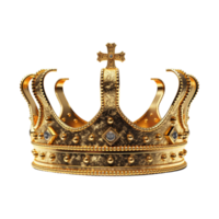 Golden royal crown isolated on transparent background. png