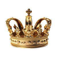 Golden royal crown isolated on transparent background. png