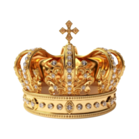 Golden royal crown isolated on transparent background. png