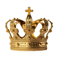 Golden royal crown isolated on transparent background. png