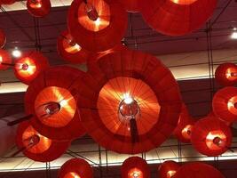 Chinese paper lantern hanging from temple sealing photo