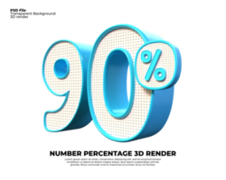 3D number 90 percent discount render PNG color blue