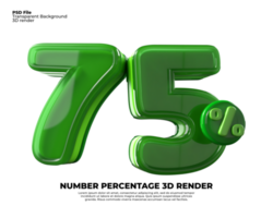 3D number 75 percentage sale discount green plastic png