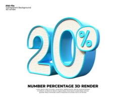 3D number 20 percent discount render PNG color blue