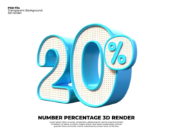 3d número 20 por cento desconto render png cor azul