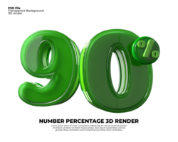 3D number 90 percentage sale discount green plastic png