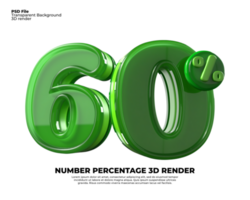 3D number 60 percentage sale discount green plastic png