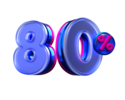 3D number 80 percentage sale discount purple, pink, neon colors png