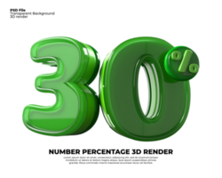 3D number 30 percentage sale discount green plastic png