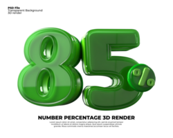 3D number 85 percentage sale discount green plastic png