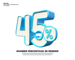 3D number 45 percent discount render PNG color blue