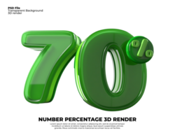 3d numero 70 percentuale vendita sconto verde plastica png