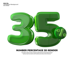 3D number 35 percentage sale discount green plastic png