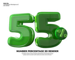 3D number 55 percentage sale discount green plastic png