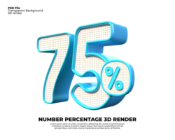 3d número 75 por cento desconto render png cor azul