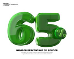 3D number 65 percentage sale discount green plastic png