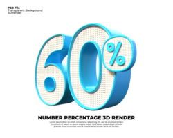 3D number 60 percent discount render PNG color blue