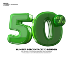 3D number 50 percentage sale discount green plastic png