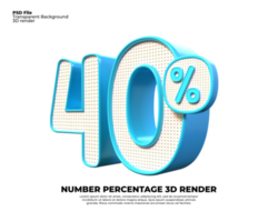 3D number 40 percent discount render PNG color blue
