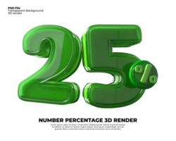 3D number 25 percentage sale discount green plastic png