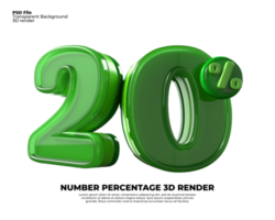 3D number 20 percentage sale discount green plastic png