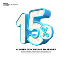 3D number 15 percent discount render PNG color blue