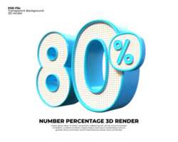 3D number 80 percent discount render PNG color blue