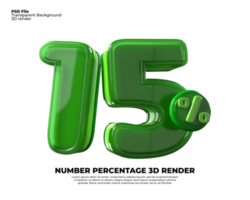 3d numero 15 percentuale vendita sconto verde plastica png