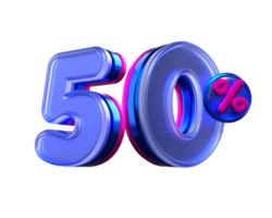 3D number 50 percentage sale discount purple, pink, neon colors png