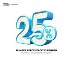 3D number 25 percent discount render PNG color blue