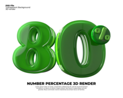 3d numero 80 percentuale vendita sconto verde plastica png