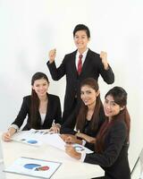 South east Asian young Chinese Indian man woman wearing formal business office ware on white background pose expression photo