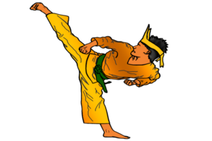 icon Malay Warrior doing combating movement call side kick png