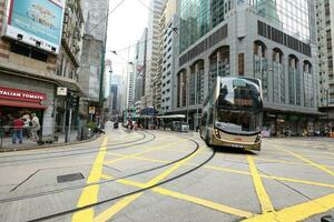 HONG KONG- FEBRUARY 18, 2018-Western Market Terminus is one of the termini in Hong Kong Tramways. One of the starting point for TramOramic Tour on a 1920s-style open top tram. photo