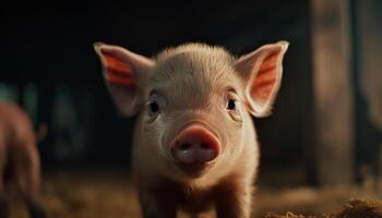 Cute piglet looking innocent, growing for food generated by AI photo