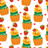seamless pattern cartoon chick and frog. cute animal, plant and dessert wallpaper for textile, gift wrap paper png