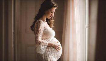 Expectant mother glowing with love and anticipation generated by AI photo