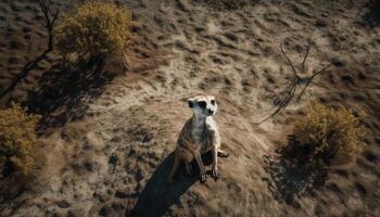Cute meerkat sits alert, looking at camera generated by AI photo