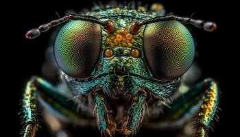 Hairy housefly on black, spooky and unhygienic generated by AI photo