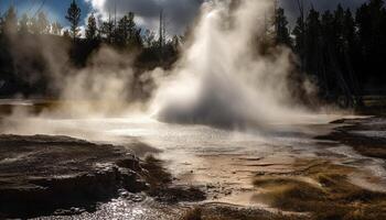 Boiling geyser sprays liquid in extreme terrain generated by AI photo