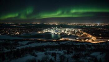 majestuoso invierno paisaje iluminado por estrellado galáctico ver generado por ai foto