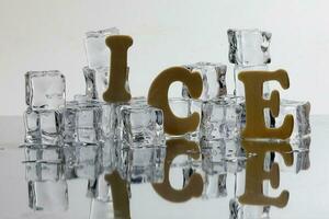 ce Cube Text font type word Cold freeze acrylic crystal on white background photo