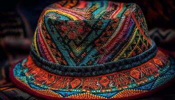 Woven textile headwear, a colorful Inca souvenir generated by AI photo