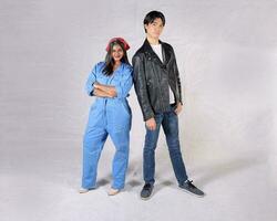 Young aisan man woman drama acting theatre student performing rehearsal expression pose photo