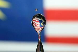 Water droplet drop splash collision dripping pillar Malaysia Flag reflection refraction independence country patriot photo